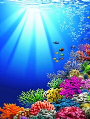 Obraz premium A vibrant illustration of an underwater coral reef teeming with marine life, but with no animals present.