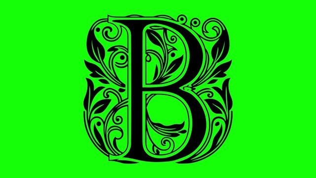 Ornate Capital Letter B with Decorative Swirls on a Vibrant Green Screen Chroma Key Pro Video	
