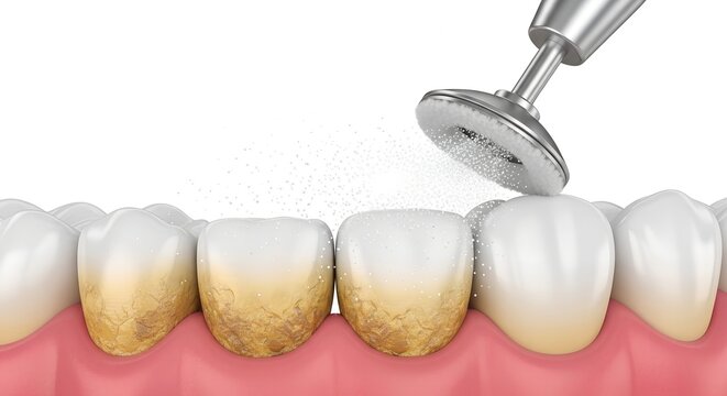 Dental cleaning process showing abrasive polishing paste being applied to stained teeth tooth hygiene.