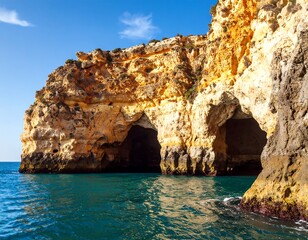 Fototapeta premium Coastal caves with bright yellow rocks
