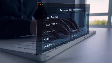 Personal data information management.Digital online employee form. Human resource concept.Businessman filling out a form with personal data online - Powered by Adobe