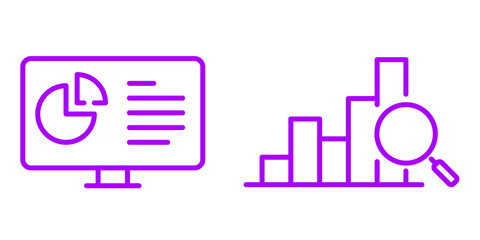 Purple Line Icons: Data Analysis, Growth Chart, and Magnifying Glass for Business Reports.