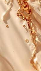 Luxurious cosmetic texture of a creamy foundation mixed with a golden serum or honey. A background for skincare, beauty, and dermatology advertising and social media. AI generated