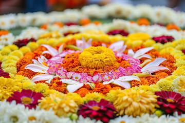 Fototapeta premium Abstract vivid greeting card with holiday composition for happy celebrate Onam on colored background