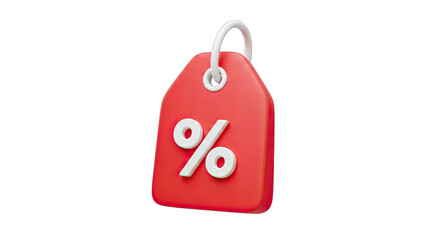 Red 3d tag with percentage symbol for sales and discounts