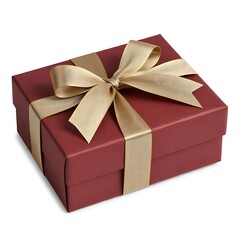 Fototapeta premium Elegant burgundy gift box adorned with a luxurious gold satin ribbon bow, perfect for special occasions and premium presents.