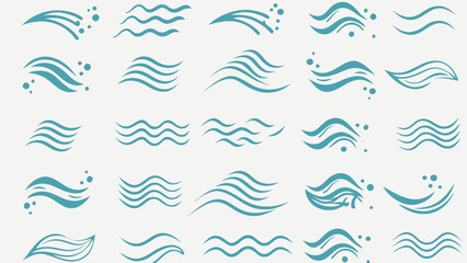 Vector illustration of stylized teal waves and water droplets arranged in a repeating pattern on a white background