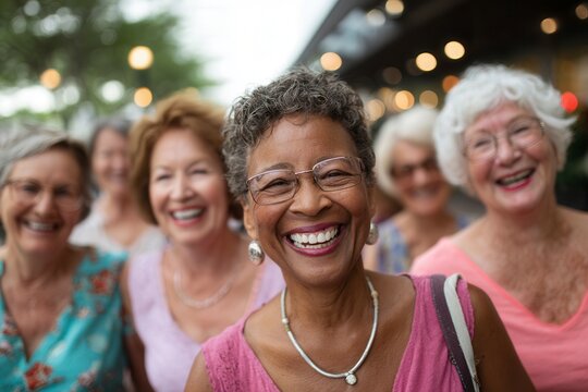 x-default Happy Senior Women Friends Walking Together