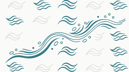 Vector teal and gray wavy lines with small circles create a flowing water themed abstract pattern design element