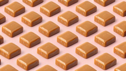 Fototapeta premium Caramel Candy Cubes Sweet Treats on Pink Surface