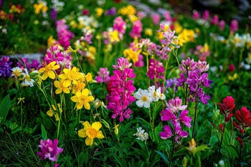 Obraz premium Vibrant wildflowers in a meadow, various colors