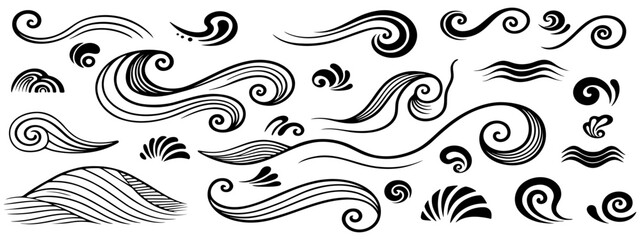 Fototapeta premium Black decorative lines and arrows. Black abstract elements isolated on white background. Vector illustration.