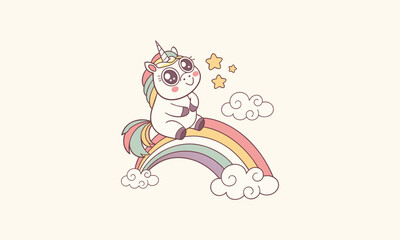 Obraz premium Unicorn Sitting on Rainbow with Star