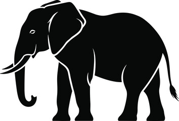 Elephant silhouette vector, side profile illustration, black animal icon, tusks and trunk detail, wildlife graphic, nature symbol, safari design