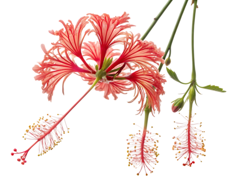 Delicate coral pink spider hibiscus flower cluster isolated on transparent background