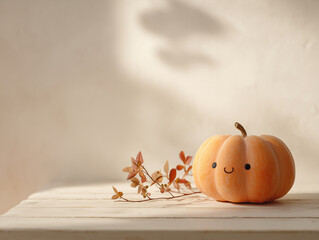 Adorable Autumn Pumpkin with Hand Drawn Face