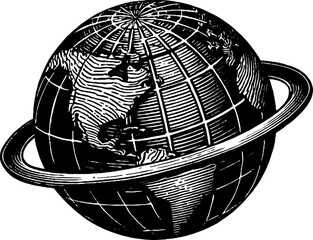 Vintage engraved globe illustration featuring latitude and longitude lines