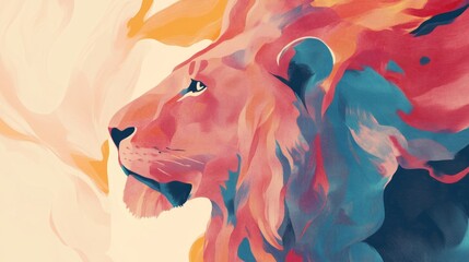 Abstract lion animal wallpaper in soft pastel colors featuring modern artistic illustration of majestic big cat portrait with gentle tones, creative wildlife digital art design for unique backgrounds 