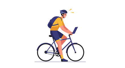 Obraz premium Person riding bicycle with laptop and backpack wearing helmet