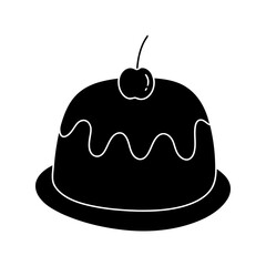 Black pudding icon with cherry and glaze isolated on white background. Vector illustration.