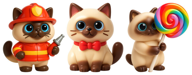 Fototapeta premium PNG Cute cat figurines with accessories, element set on transparent background