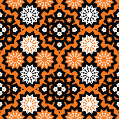 Orange and Black Geometric Floral Pattern