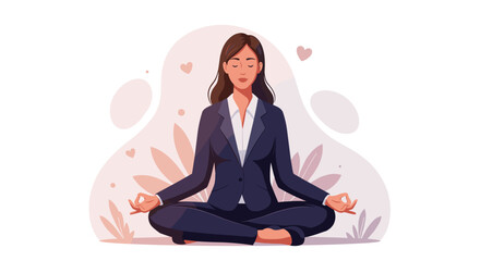Businesswoman meditating in lotus position for stress relief