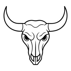 Black and white icon of a bull skull with horns isolated on white background. Vector illustration.