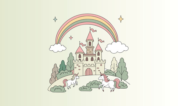Running Unicorns with Rainbow Illustration
