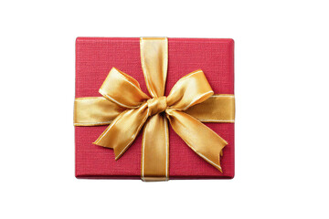Red gift box with gold ribbon and bow