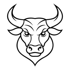 Black and white vector outline illustration of a bull head with horns isolated on white background.