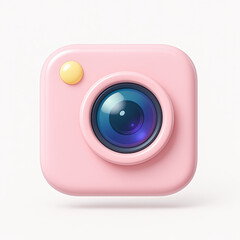 3D pink camera app icon with lens