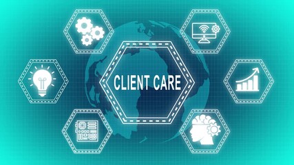 Visual representation of client care services global strategy and solutions concept