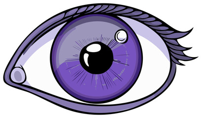 Purple eye illustration with expressive details, eyelashes and pupil