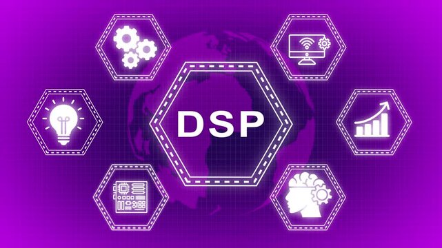 Conceptual dsp digital signal processing diagram showing connected technological concepts