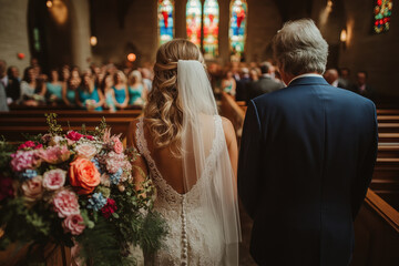Obraz premium Bride and groom walking down the aisle.
