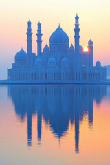 Fototapeta premium Blue Mosque Reflected in the Water at Sunset
