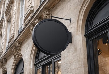 Black circle sign on a Parisian building