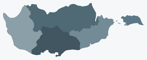 Fototapeta premium Map of Cyprus with regions. Just a simple country border map with region division. Blue grey color palette. Flat Republic of Cyprus shape with administrative division. Vector illustration.