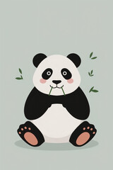 Fototapeta premium Illustration of Panda with Bamboo on Gray-Green Background