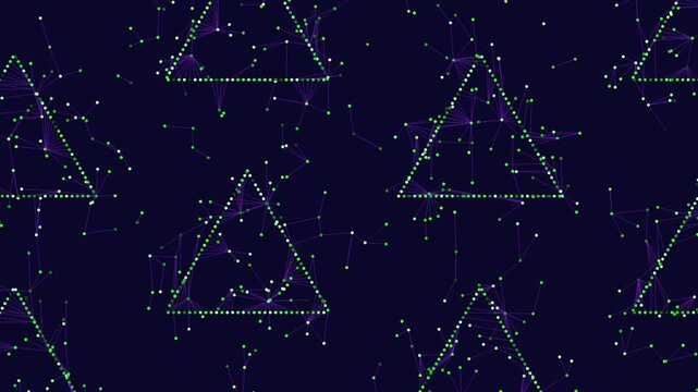 A green triangular pattern resembling a constellation is displayed on the dark backdrop, creating a visually striking image of interconnected shapes and lines