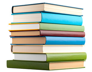 Fototapeta premium Stack of Colorful Textbooks, Front View, Isolated on Transparent Background PNG