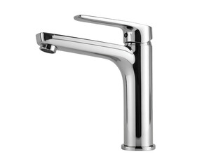 Side Angle View of Minimalist Chrome Faucet, Elegant Reflection, Isolated on Transparent Background PNG