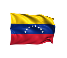 Fototapeta premium Venezuelan Flag in the Breeze: A vibrant and dynamic rendering of the Venezuelan flag, its colors of yellow, blue, and red rippling gently in an unseen breeze. Seven stars arch gracefully.