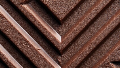 Close-up of dark chocolate bar, patterned with geometric lines