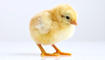 Obraz premium Cute fluffy chick against white