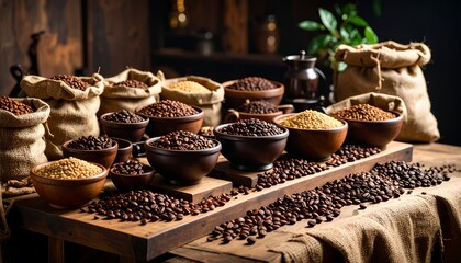 Fototapeta premium Some Coffee Beans on an Aesthetic Table