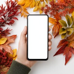 Hand Holding Phone Autumn Mockup