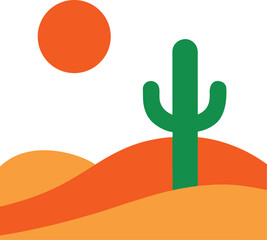Obraz premium Desert landscape cactus sun hot climate vector illustration