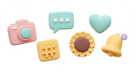 A 3D cartoon style pack of social media icons